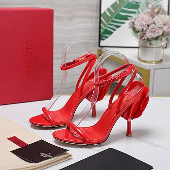 Valentino Leather Floral High Heel Red 10CM