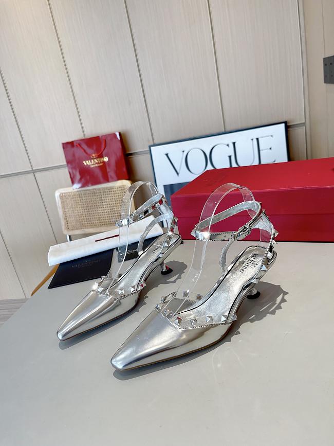 Valentino Slingback Sandals High Heels Silver 4CM - 1