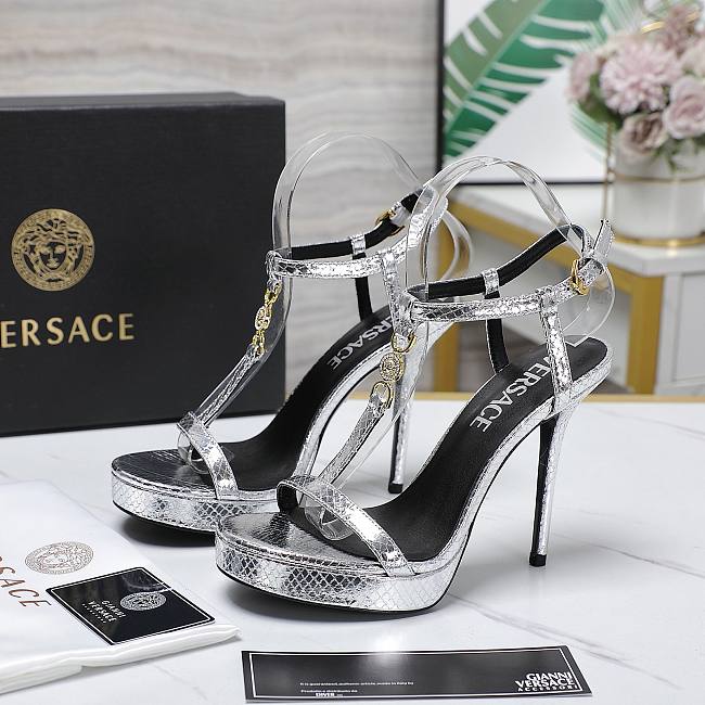 Versace Silver Medusa 95 Snake Heeled 10.5CM - 1
