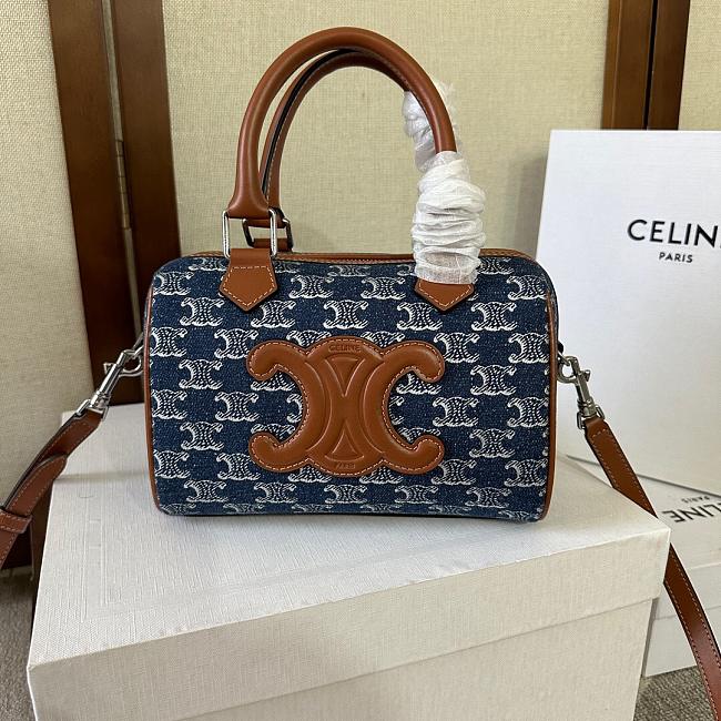 Celine Boston Canvas Blue 197582 Size 20x14x10cm - 1