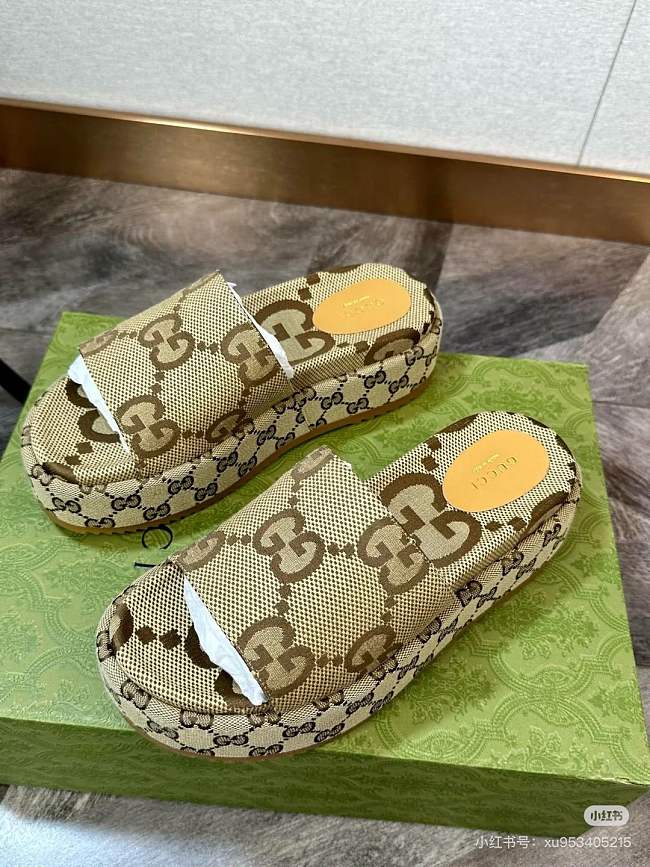 Gucci Angelina Platform Sandals High Heel Beige Brown - 1