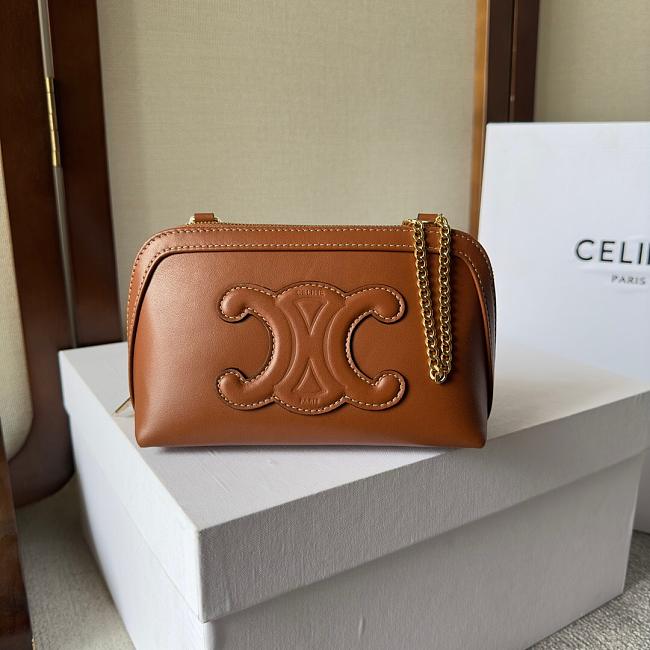 Celine Clutch on Chain Cuir Triomphe in Brown Size 16×11×8cm - 1