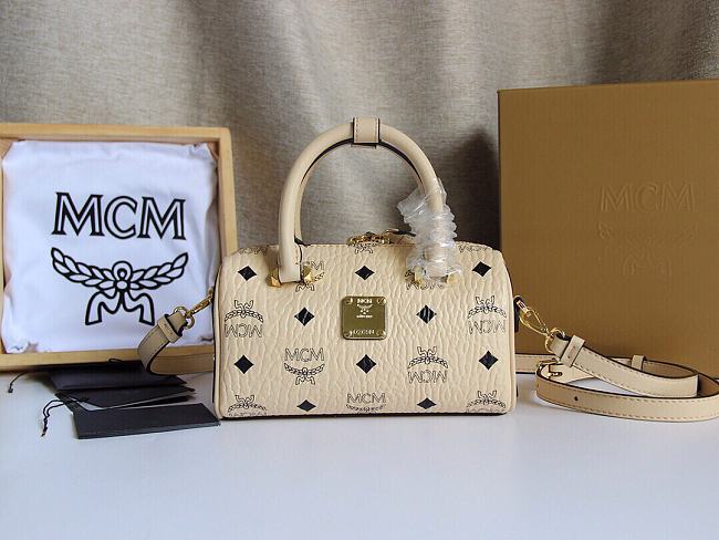 MCM Ella Boston Mini Bag in Visetos Beige Size 18x8x10CM - 1