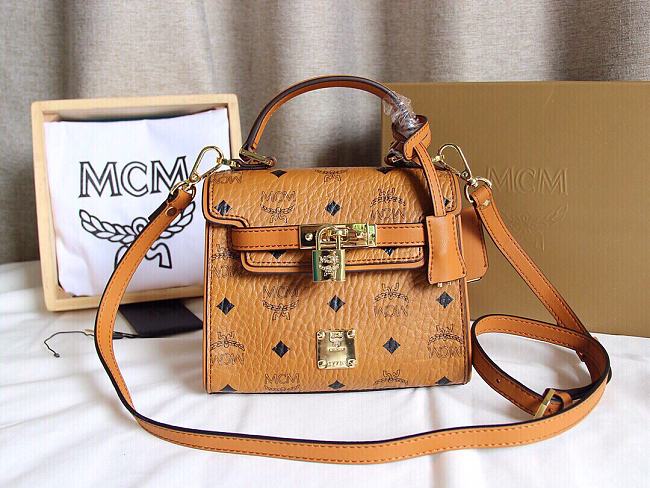 MCM Heritage Satchel In Visetos Brown Size 18x9x14CM - 1