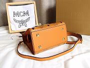 MCM Heritage Satchel In Visetos Brown Size 18x9x14CM - 4
