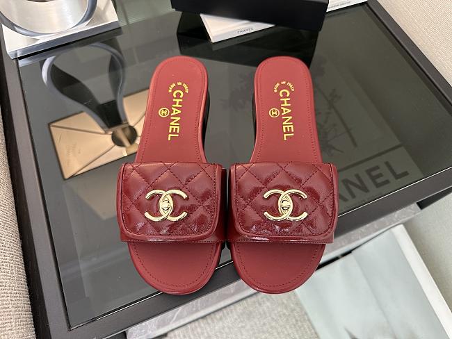 Chanel Red CC Logo Turnlock Mules Slides - 1