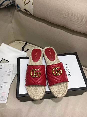 Gucci Marmont Espadrille Wedge Slides Red