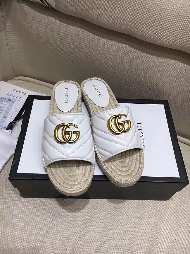Gucci Marmont Espadrille Wedge Slides White - 1