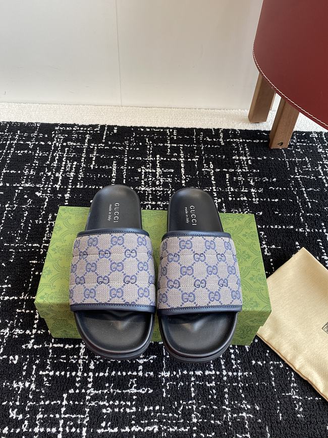 Gucci Slipper Canvas Logo Blue - 1