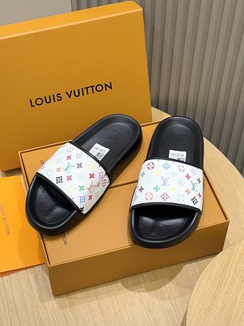 LV Print Pool Slide White Colorfull
