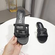 Versace Black Greca Maze Calfskin Flat Slide - 2