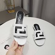 Versace White Greca Maze Calfskin Flat Slide - 5