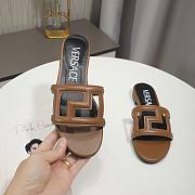 Versace Brown Greca Maze Calfskin Flat Slide - 4