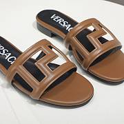 Versace Brown Greca Maze Calfskin Flat Slide - 2