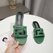 Versace Green Greca Maze Calfskin Flat Slide - 5