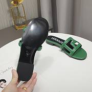 Versace Green Greca Maze Calfskin Flat Slide - 3