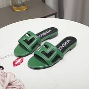 Versace Green Greca Maze Calfskin Flat Slide - 4