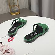 Versace Green Greca Maze Calfskin Flat Slide - 2