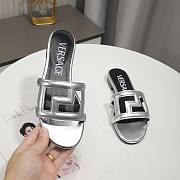 Versace Silver Greca Maze Calfskin Flat Slide - 3