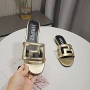 Versace Gold Greca Maze Calfskin Flat Slide - 5