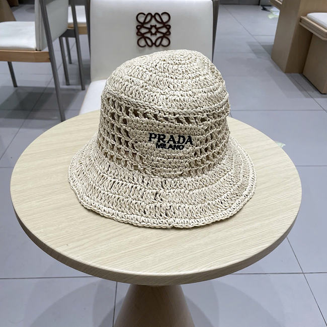 Prada Straw Hat Embroidered Logo 0136-01 - 1