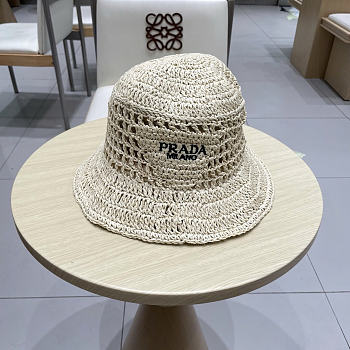 Prada Straw Hat Embroidered Logo 0136-01