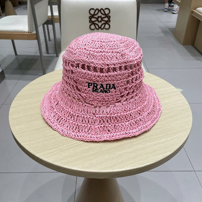 Prada Straw Hat Embroidered Logo 0136-02 - 1