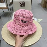 Prada Straw Hat Embroidered Logo 0136-02 - 3