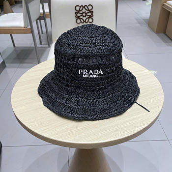 Prada Straw Hat Embroidered Logo 0136-03