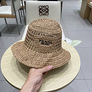 Prada Straw Hat Embroidered Logo 0136-04 - 3
