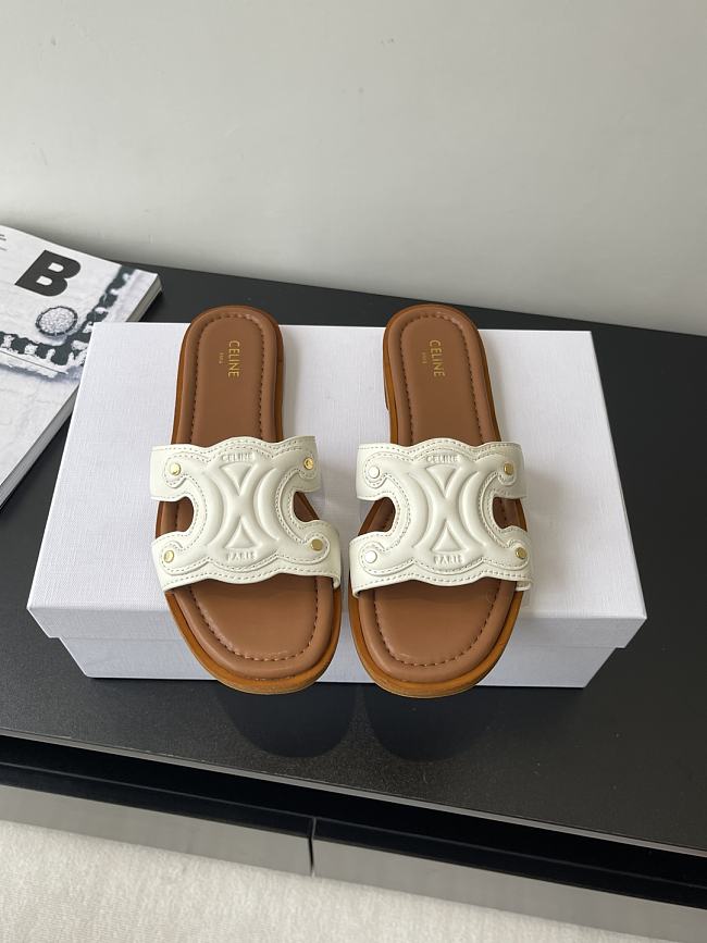 Celine Logo Stitched Leather Slippers 0055-01 - 1