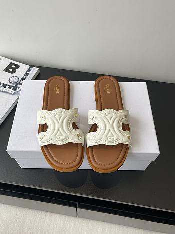 Celine Logo Stitched Leather Slippers 0055-01