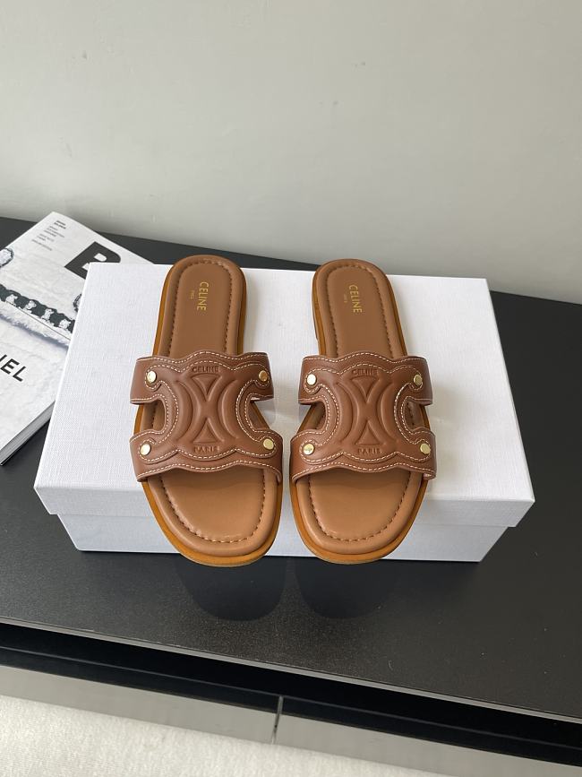 Celine Logo Stitched Leather Slippers 0055-04 - 1