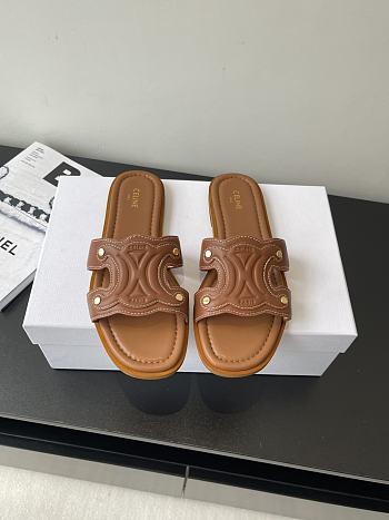 Celine Logo Stitched Leather Slippers 0055-04