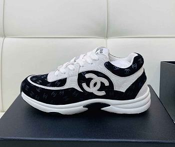 Chanel 22A Black White Suede CC Logo Low Sneaker