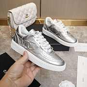 Chanel CC Logo Silver Low Top Sneakers - 5