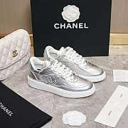 Chanel CC Logo Silver Low Top Sneakers - 4