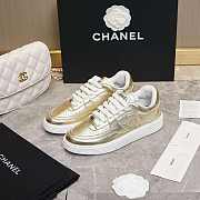 Chanel CC Logo Gold Low Top Sneakers - 1