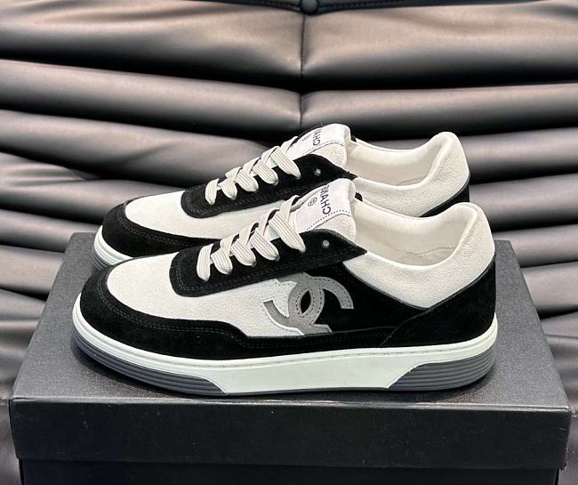 Chanel CC Logo Suede Black Low Top Sneakers - 1