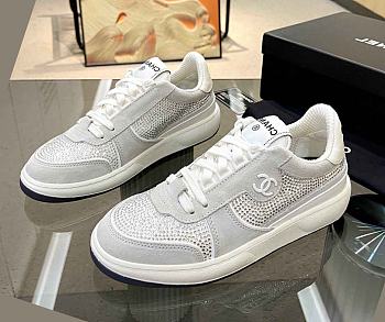 Chanel Strass Crystal Gray White Suede Sneakers