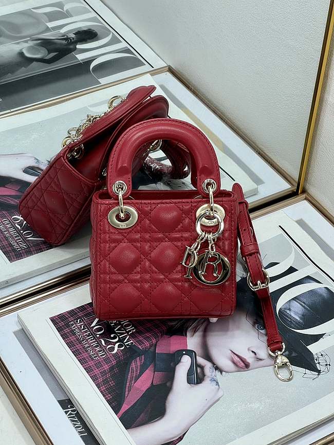 Dior Small Lady Dior Bag Red Cannage Size 20x8x17CM - 1