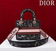 Dior Lady D-Lite Bag in Black Red Toile De Jouy 36x27x16CM - 2