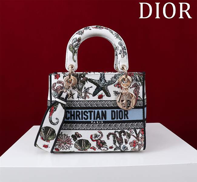 Dior Lady D-Lite Bag in White Blue Toile De Jouy 36x27x16CM - 1