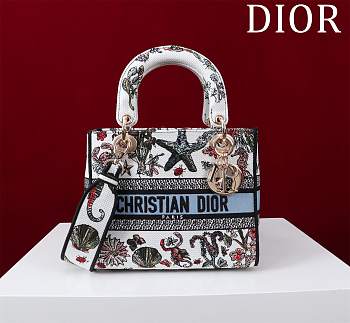 Dior Lady D-Lite Bag in White Blue Toile De Jouy 36x27x16CM