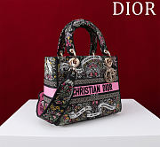 Dior Lady D-Lite Bag in Black Pink Toile De Jouy 36x27x16CM - 4