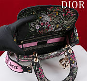 Dior Lady D-Lite Bag in Black Pink Toile De Jouy 36x27x16CM - 2
