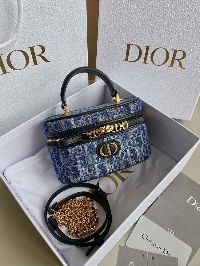 Dior Caro Vanity Denim Blue Bag Size 16x8x9CM - 1
