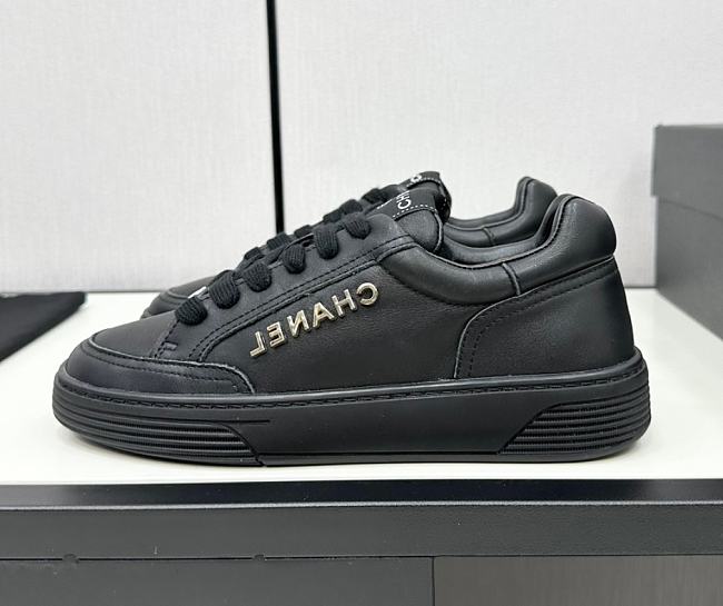 Chanel Black Leather Low Top Sneakers - 1