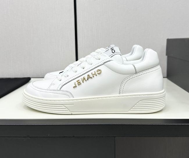 Chanel White Leather Low Top Sneakers - 1