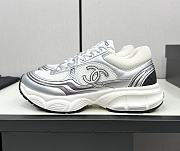 Chanel Fabric & Laminated White & Silver Sneakers - 1